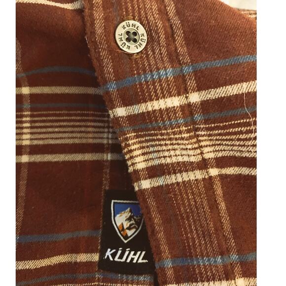Kuhl Fugitive Flannel Mens Small Plaid Long Sleeve Shirt Brown Button Pocket - Picture 11 of 12